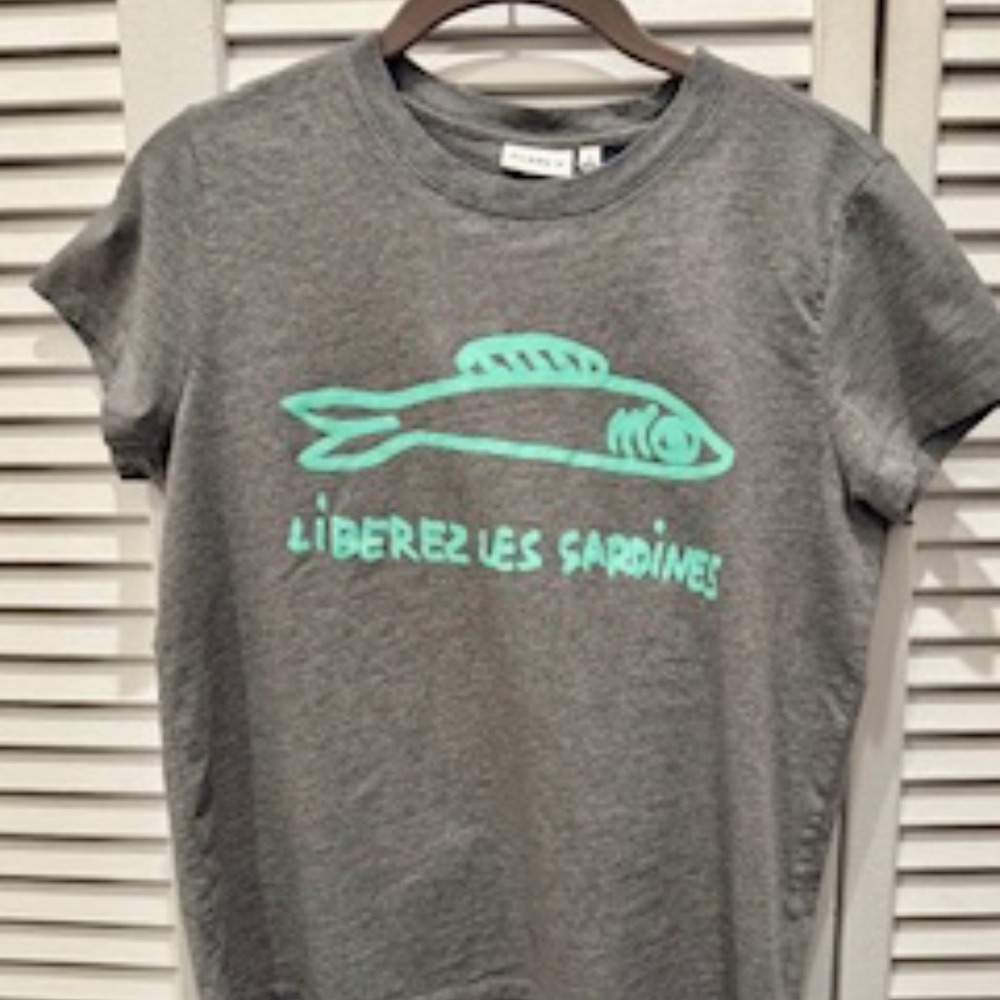 Clare V Classic Short Sleeve Tee with Sardines, Size SM